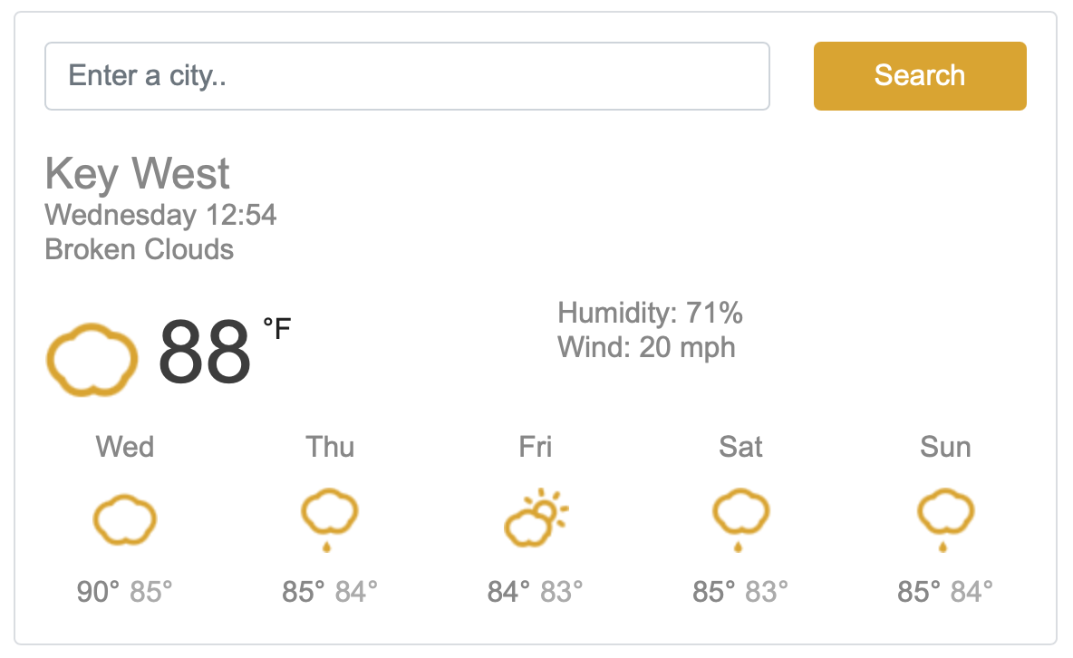 Image of application displaying weather forecast